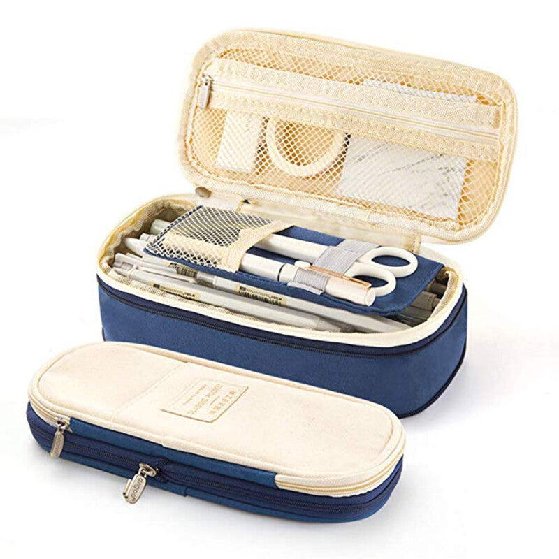 Large Premium Canvas Pencil Case Pen - Blue