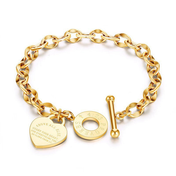 Love Bible Lettering Fashion Bracelet - Gold