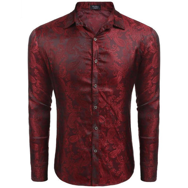 L Men Fashionable Floral Long Sleeve - Red