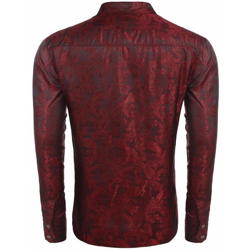 L Men Fashionable Floral Long Sleeve - Red