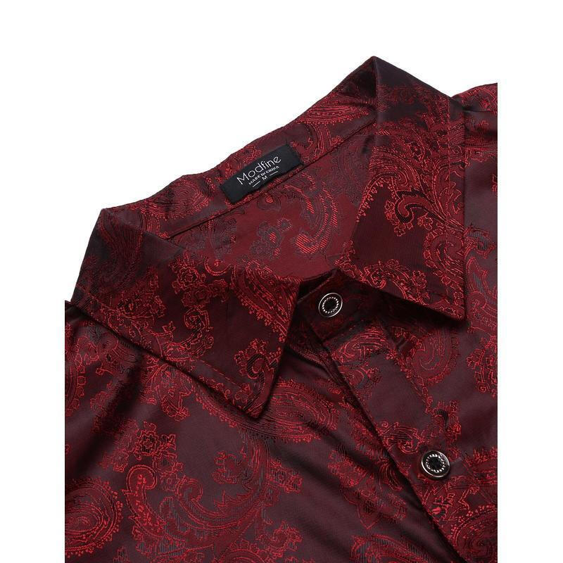 L Men Fashionable Floral Long Sleeve - Red