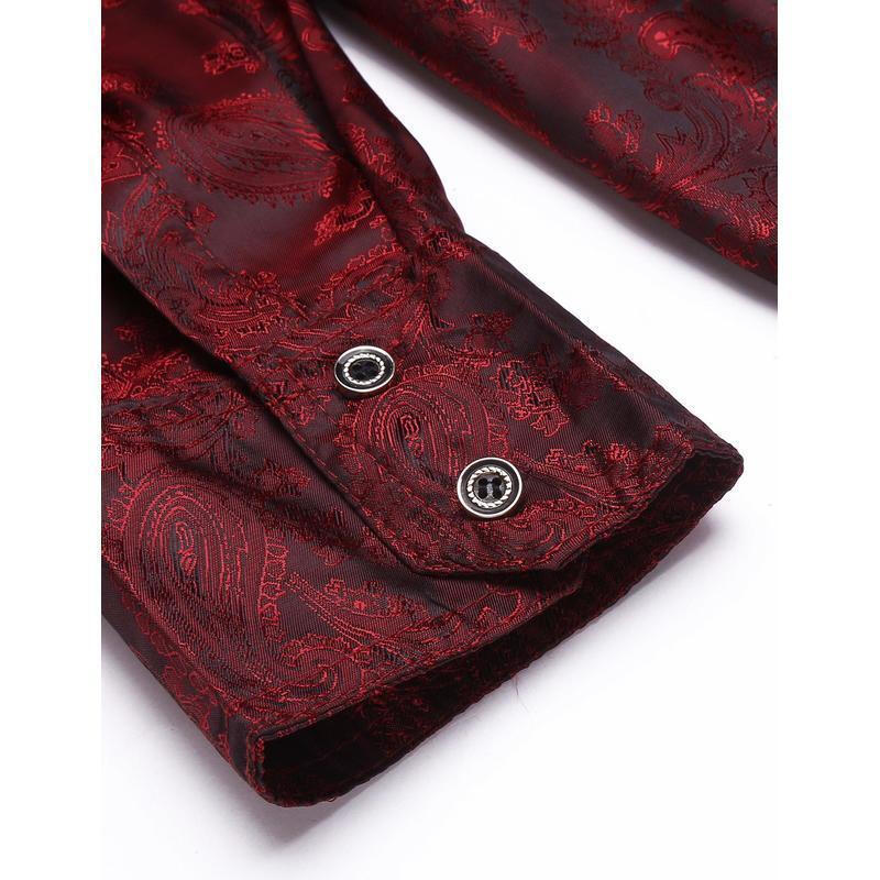 L Men Fashionable Floral Long Sleeve - Red