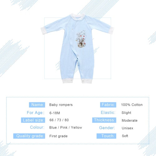 Baby Romper Unisex 100% Cotton Babysuit Baby Clothes Playsuit Long Sleeve Rabbit Print Spring Summer Autumn For Newborn   Infant Baby Girl Boy Blue 6-9M