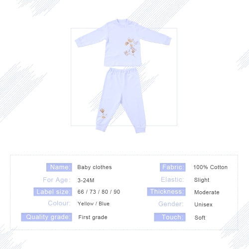 Baby Clothes Set 2pcs Unisex 100% Cotton Baby Outfits Clothing Long Sleeve Tops Long Pants Spring Summer Autumn Winter For Newborn Baby Girl Boy Bird Printing Yellow 3-6M