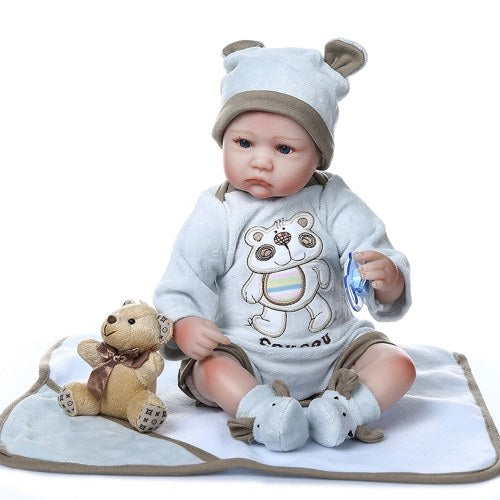 Decdeal 16inch 40cm Reborn Baby Doll Twins Baby in Blanket Lifelike Dolls Blue Eyes Silicone Vinyl & Cotton Body Cute Gifts Lovely Blue Outfit