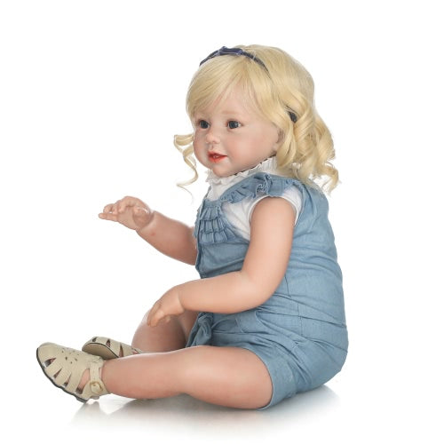 Silicon Reborn Toddler Doll Baby Doll Girl With Curly Golden Hair Clothes Wig Boneca 28inch 71cm Lifelike Cute Gifts Toy