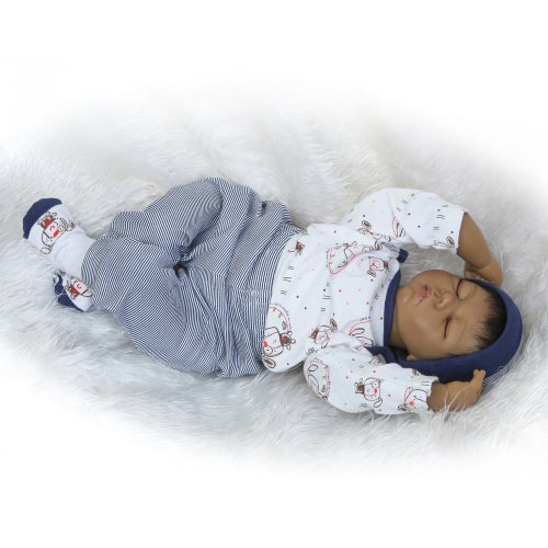 22inch Silicon Reborn Toddler Doll Sleeping Baby Doll Boy Eyes Close With Hair Clothes Boneca Lifelike Cute Gifts Toy