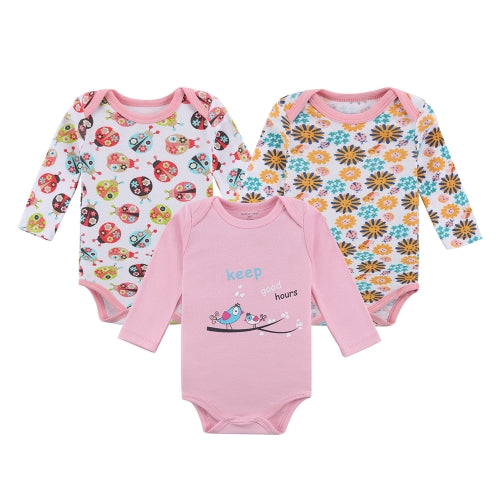 3pcs Baby Rompers Bodysuit Clothes Set 100% Cotton Long Sleeve For Newborn Baby Infant Girl 0-3M