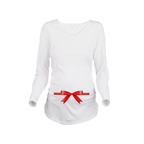 Maternity Shirt Long Sleeve Pregnancy Mom Tops Tee Christmas Santa White L