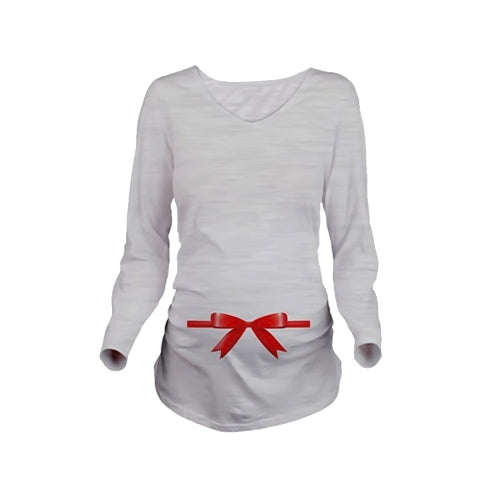 Maternity Shirt Long Sleeve Pregnancy Mom Tops Tee Christmas Santa White L