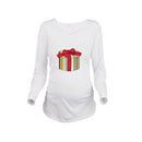 Maternity Shirt Long Sleeve Pregnancy Mom Tops Tee Christmas Santa White L