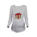 Maternity Shirt Long Sleeve Pregnancy Mom Tops Tee Christmas Santa White L