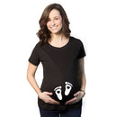 Maternity Shirt Short Sleeve O-Neck Side Ruched Funny Word Pregnancy Mom Tops Tee Black L