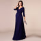 Women Maternity Dress Robe Ruched V-Neck 3/4 Sleeve Nursing Pregnancy Clothes With Belt Blue S