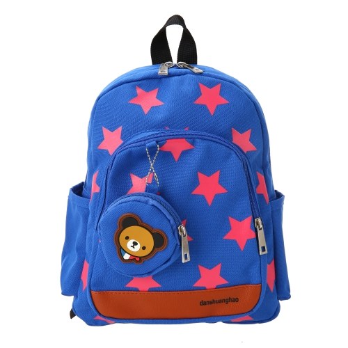 Kids School Bags Canvas Cute Star Pattern Travel Backpack Children Kindergarten Schoolbags With Coin Purse Red