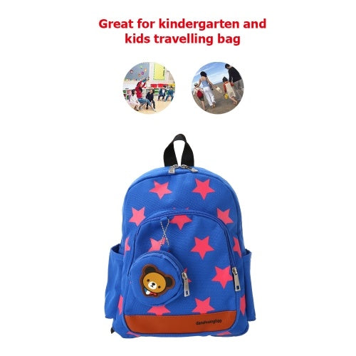 Kids School Bags Canvas Cute Star Pattern Travel Backpack Children Kindergarten Schoolbags With Coin Purse Red