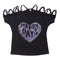 Girls T shirts Cute Heart-Shaped Sequins Cotton Summer Off-Shoulder Casual Kids Tops Children's Clothing Black For 3-8T