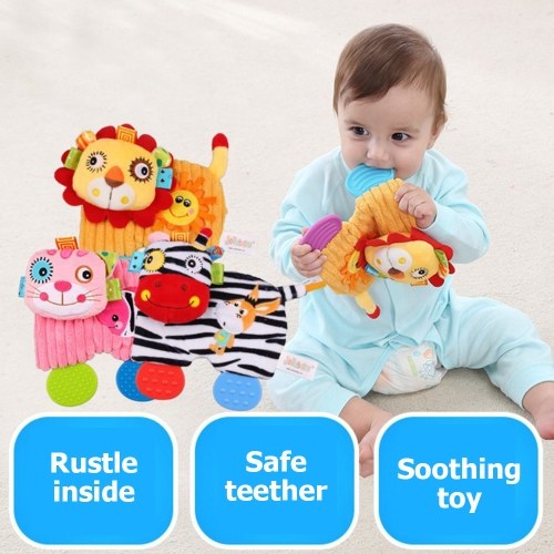 Baby Comforter Plush Teething Toys Cartoon Animals with Magic Mirror Baby Soothing Toys Yellow Lion