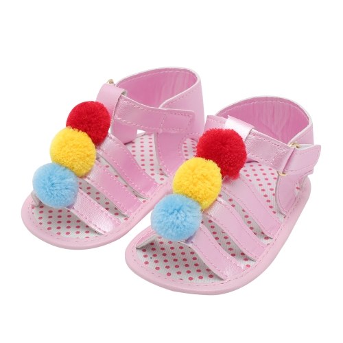 Infant Toddler Baby Summer Shoes Girl Sandals Soft Sole Non-Slip Colorful Pompon Prewalker White Size 4