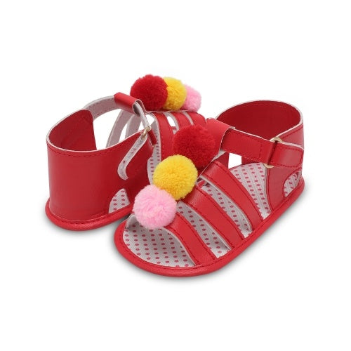 Infant Toddler Baby Summer Shoes Girl Sandals Soft Sole Non-Slip Colorful Pompon Prewalker White Size 4