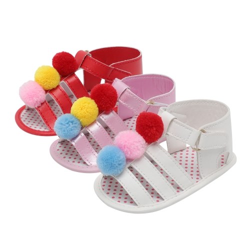 Infant Toddler Baby Summer Shoes Girl Sandals Soft Sole Non-Slip Colorful Pompon Prewalker White Size 4