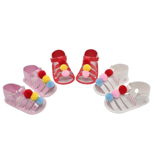 Infant Toddler Baby Summer Shoes Girl Sandals Soft Sole Non-Slip Colorful Pompon Prewalker White Size 4