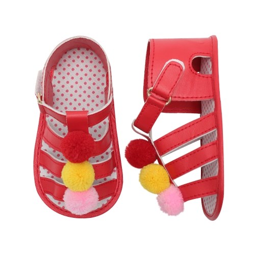 Infant Toddler Baby Summer Shoes Girl Sandals Soft Sole Non-Slip Colorful Pompon Prewalker White Size 4