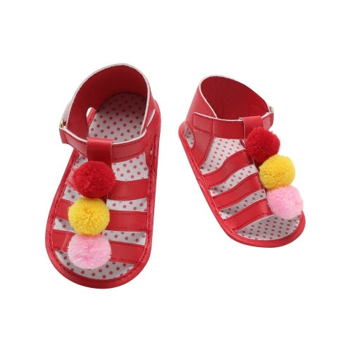 Infant Toddler Baby Summer Shoes Girl Sandals Soft Sole Non-Slip Colorful Pompon Prewalker White Size 4