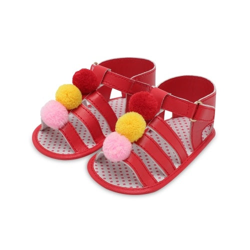 Infant Toddler Baby Summer Shoes Girl Sandals Soft Sole Non-Slip Colorful Pompon Prewalker White Size 4