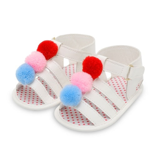 Infant Toddler Baby Summer Shoes Girl Sandals Soft Sole Non-Slip Colorful Pompon Prewalker White Size 4