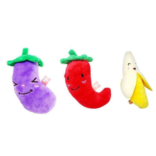 Vocal Sounded Toys Soft Plush False Chili Banana Eggplant Bone Fruit Vegetable Funny Play Toys for Baby Children