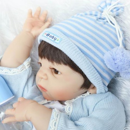 22in Reborn Baby Rebirth Doll Kids Gift Blue Sweater All Silica Gel Boy