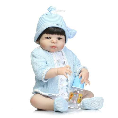 22in Reborn Baby Rebirth Doll Kids Gift Blue Sweater All Silica Gel Boy