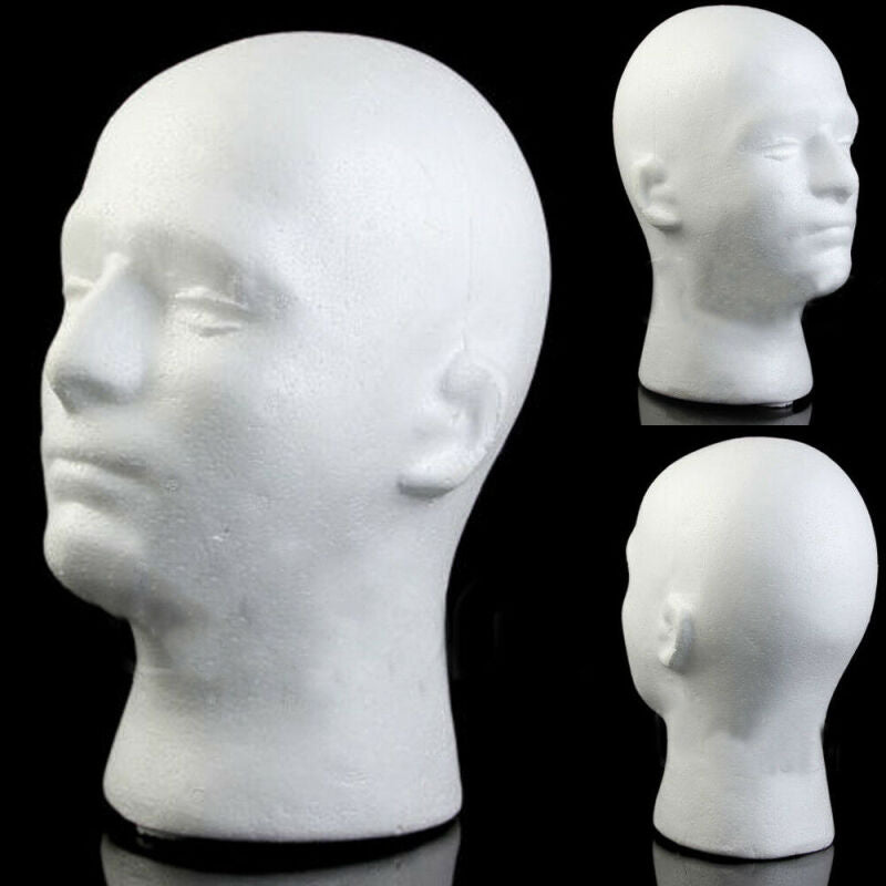 Male Styrofoam Mannequin Head Display - White