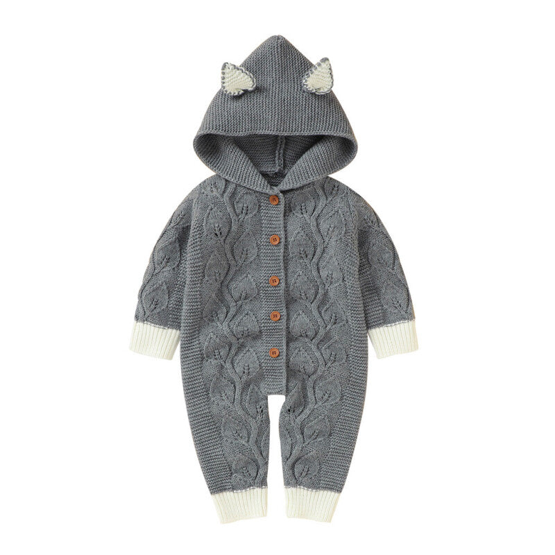 Matoen Hooded Romper Sweater - Gray