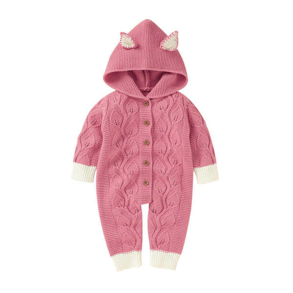 Matoen Hooded Romper Sweater - Pink