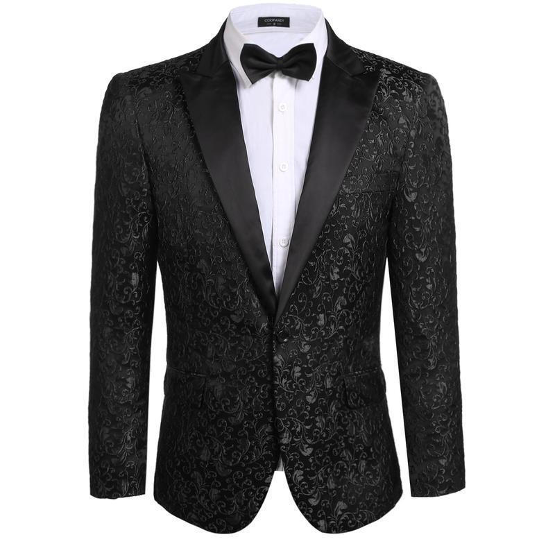 Men Casual Slim Fit Stylish Floral Jacket Blazer - Black