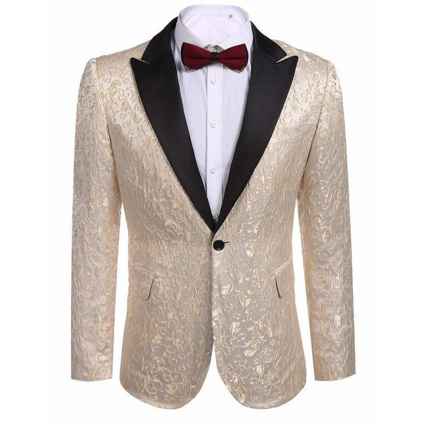 Men Casual Slim Fit Stylish Floral Jacket Blazer - White