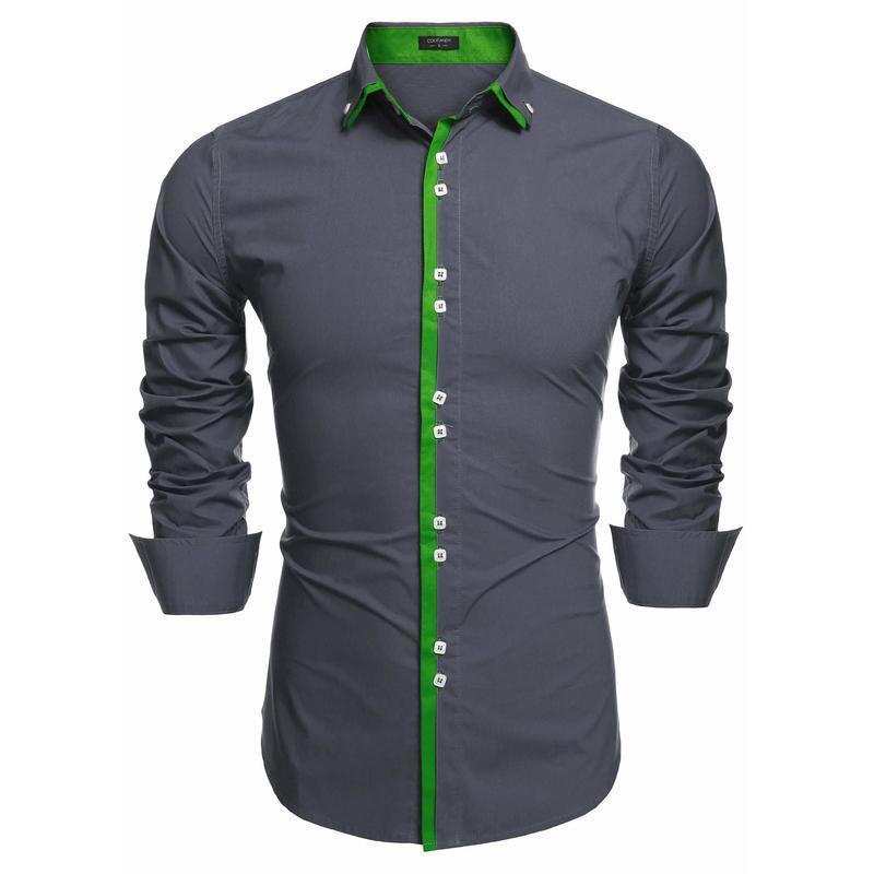 XL Men Dual Turn Down Collar Fashionable Long Sleeve - Navy Blue