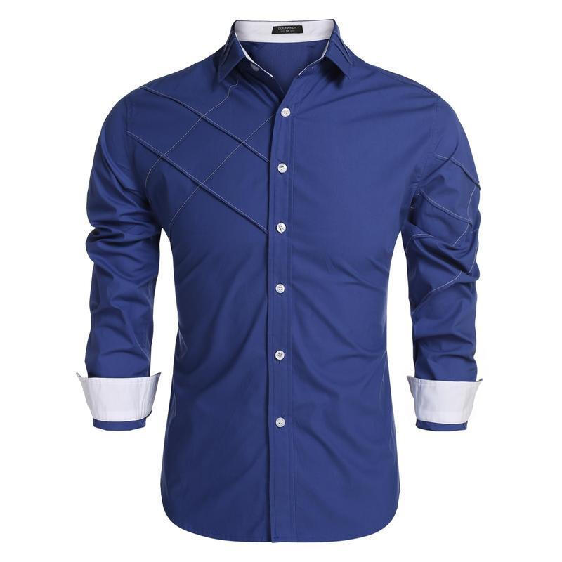 M Men Dual Turn Down Collar Fashionable Long Sleeve - Blue