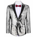 Men Sequined Décor Patchwork Slim Fit Blazer - Silver