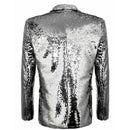 Men Sequined Décor Patchwork Slim Fit Blazer - Silver