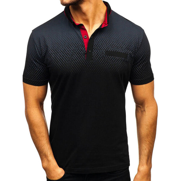 Men Short Sleeve Gradient Sports Luxury Plain Shirt - Black