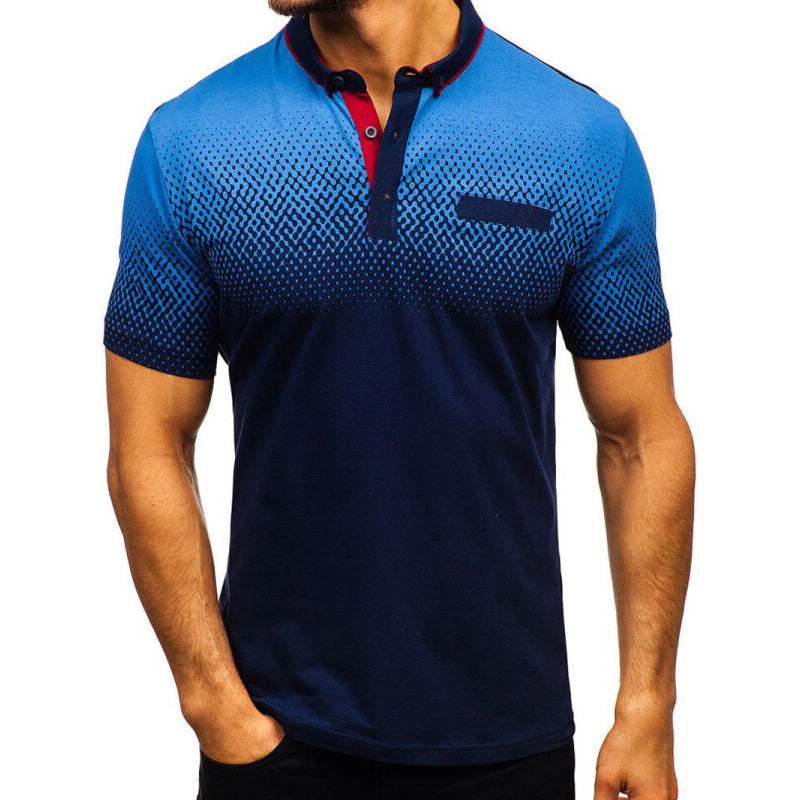 Men Short Sleeve Gradient Sports Luxury Plain Shirt - Blue