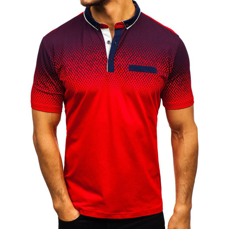 Men Short Sleeve Gradient Sports Luxury Plain Shirt - Red