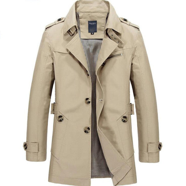 Men Single Breasted Lightweight Slim Fit Trench Coat - Light Khaki