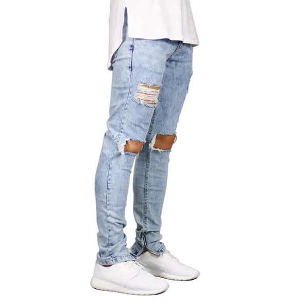 Men Tangjin Fashionable Ripped Skinny Jeans - Blue