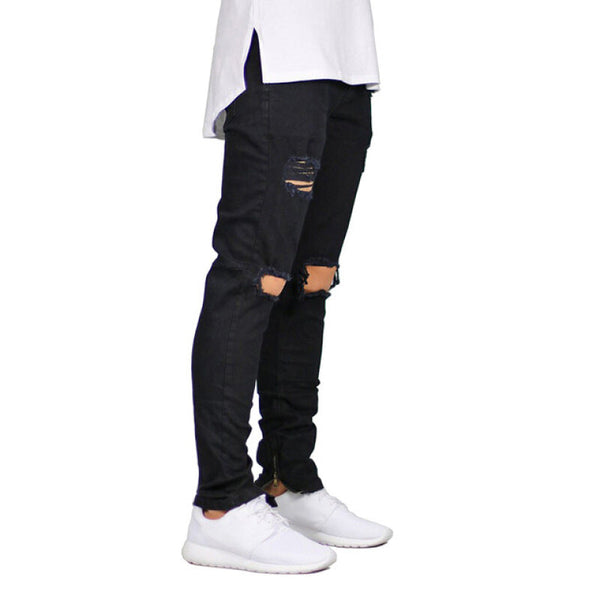 Men Tangjin Fashionable Ripped Skinny Jeans - Black