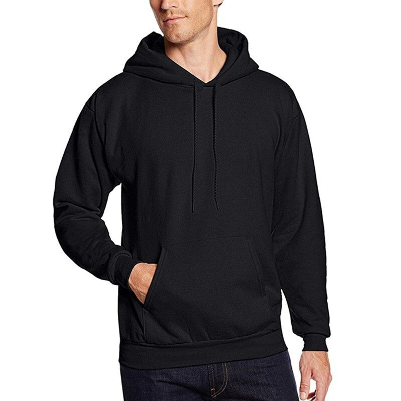 Men's Casual Long Sleeve Hooded Pullover Sweatshirt - Black