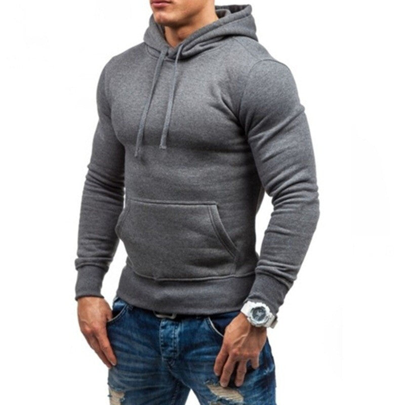 Men's Casual Long Sleeve Hooded Pullover Sweatshirt - Deep Gray